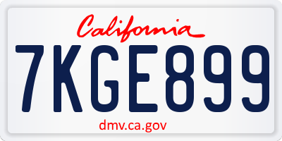 CA license plate 7KGE899