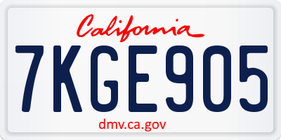CA license plate 7KGE905
