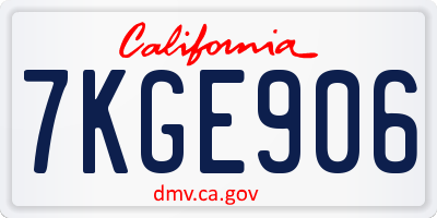 CA license plate 7KGE906