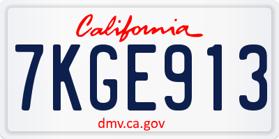 CA license plate 7KGE913