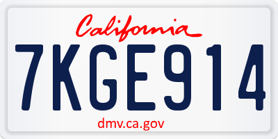 CA license plate 7KGE914