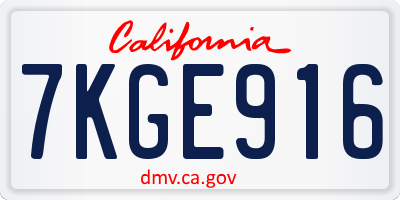 CA license plate 7KGE916