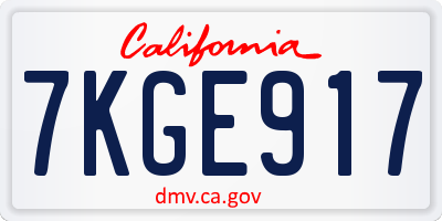 CA license plate 7KGE917