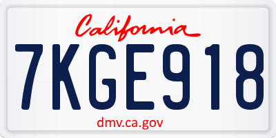 CA license plate 7KGE918