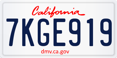 CA license plate 7KGE919