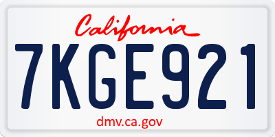 CA license plate 7KGE921