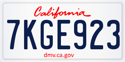 CA license plate 7KGE923