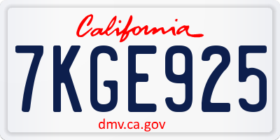 CA license plate 7KGE925
