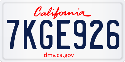 CA license plate 7KGE926