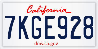 CA license plate 7KGE928