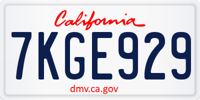 CA license plate 7KGE929