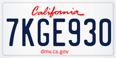 CA license plate 7KGE930