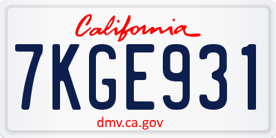 CA license plate 7KGE931