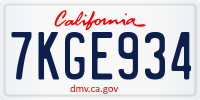 CA license plate 7KGE934