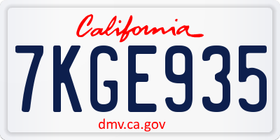 CA license plate 7KGE935