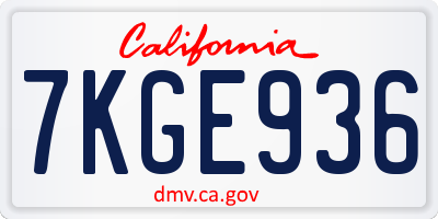 CA license plate 7KGE936