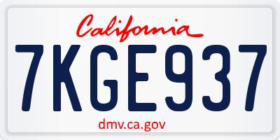 CA license plate 7KGE937
