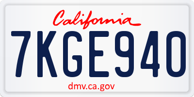 CA license plate 7KGE940