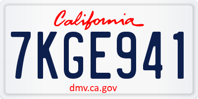 CA license plate 7KGE941