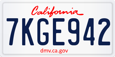 CA license plate 7KGE942