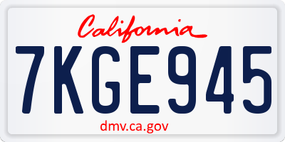 CA license plate 7KGE945