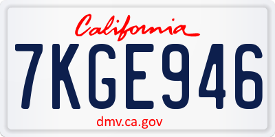 CA license plate 7KGE946