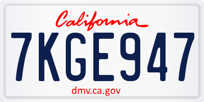 CA license plate 7KGE947