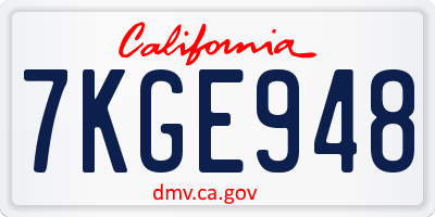 CA license plate 7KGE948