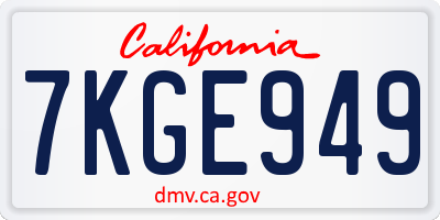 CA license plate 7KGE949