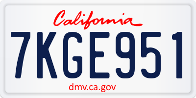 CA license plate 7KGE951