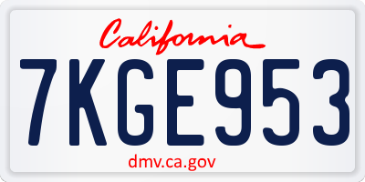 CA license plate 7KGE953