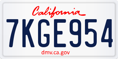 CA license plate 7KGE954