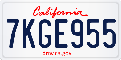 CA license plate 7KGE955