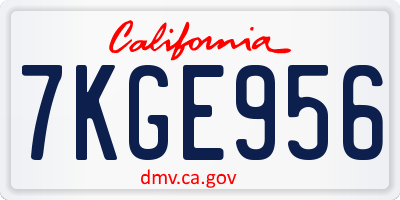 CA license plate 7KGE956