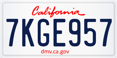CA license plate 7KGE957