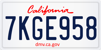 CA license plate 7KGE958