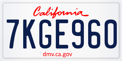 CA license plate 7KGE960