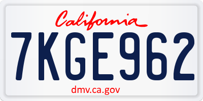 CA license plate 7KGE962