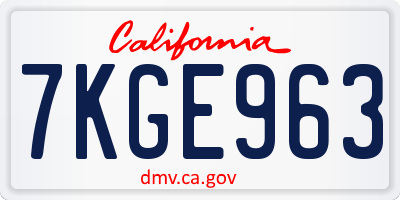CA license plate 7KGE963