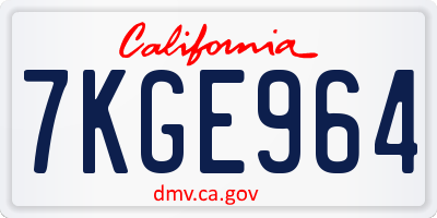 CA license plate 7KGE964
