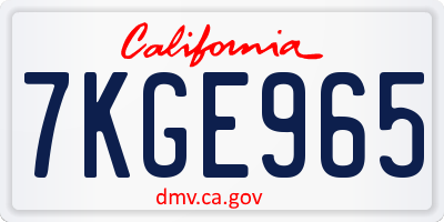 CA license plate 7KGE965