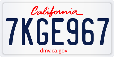 CA license plate 7KGE967