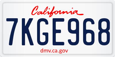 CA license plate 7KGE968