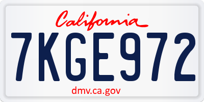 CA license plate 7KGE972