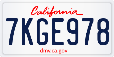 CA license plate 7KGE978