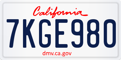 CA license plate 7KGE980