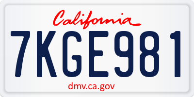 CA license plate 7KGE981
