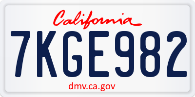 CA license plate 7KGE982