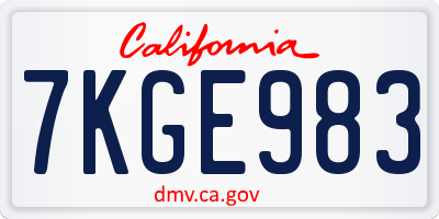 CA license plate 7KGE983
