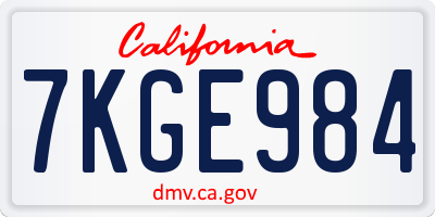 CA license plate 7KGE984